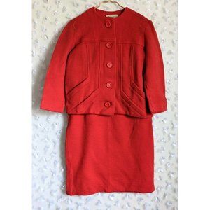 Vintage 1960s Kimberly Cherry Red Knit Wool Suit